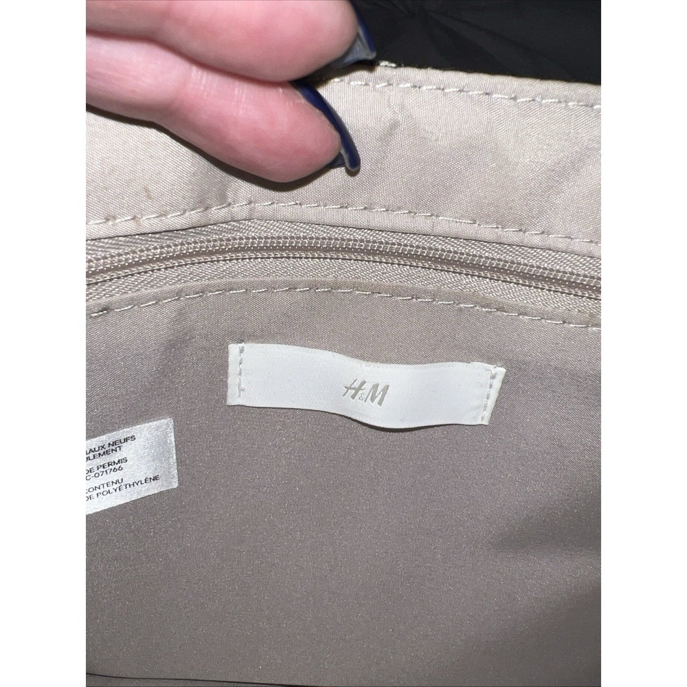 H&M Mini Tote Jacquard Tote Palm Tree Leaf Tropical Bag Crossbody Strap Blue EUC - Picture 10 of 11